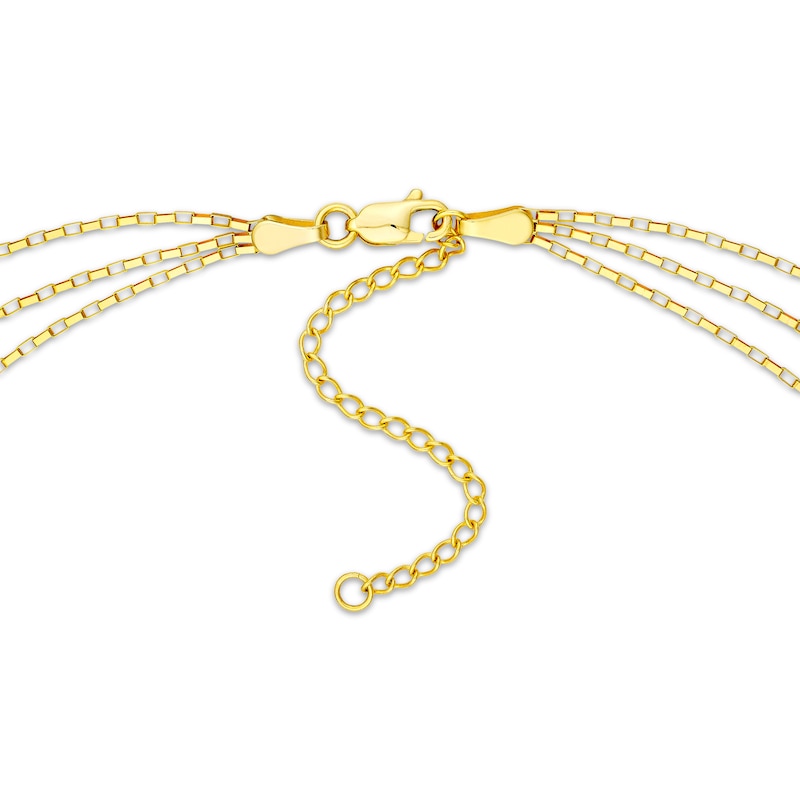 Three-Strand Solid Box Chain Necklace Yellow Gold Plated 18"