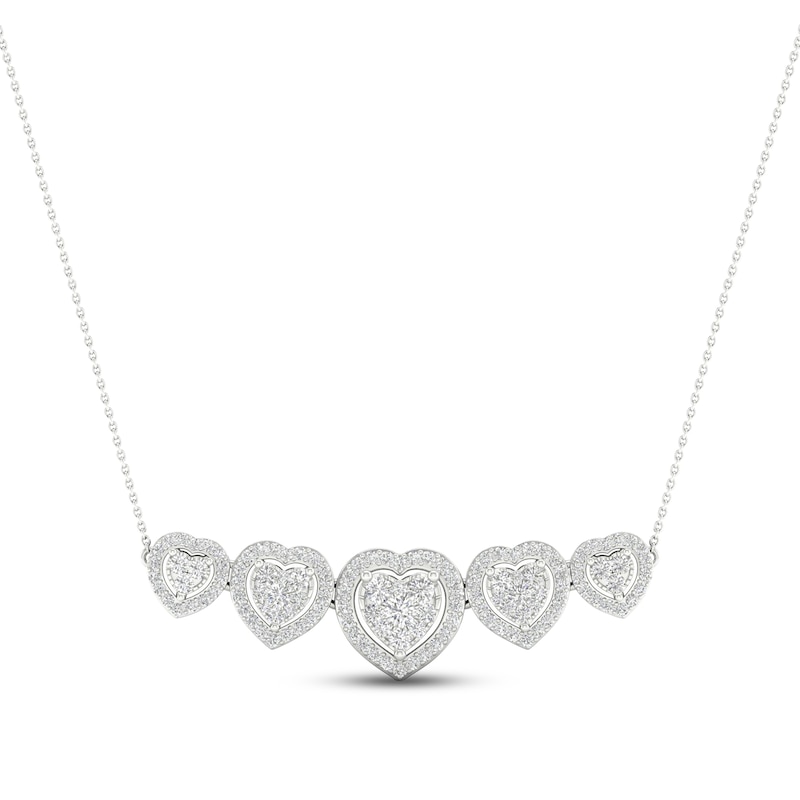 Diamond Five-Heart Necklace 1/2 ct tw Round-cut White Gold Plated 18"