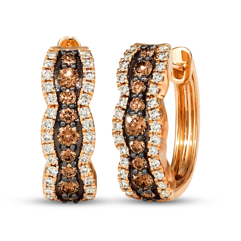 Le Vian Chocolate Waterfall Diamond Hoop Earrings 1 ct tw Strawberry Gold Plated