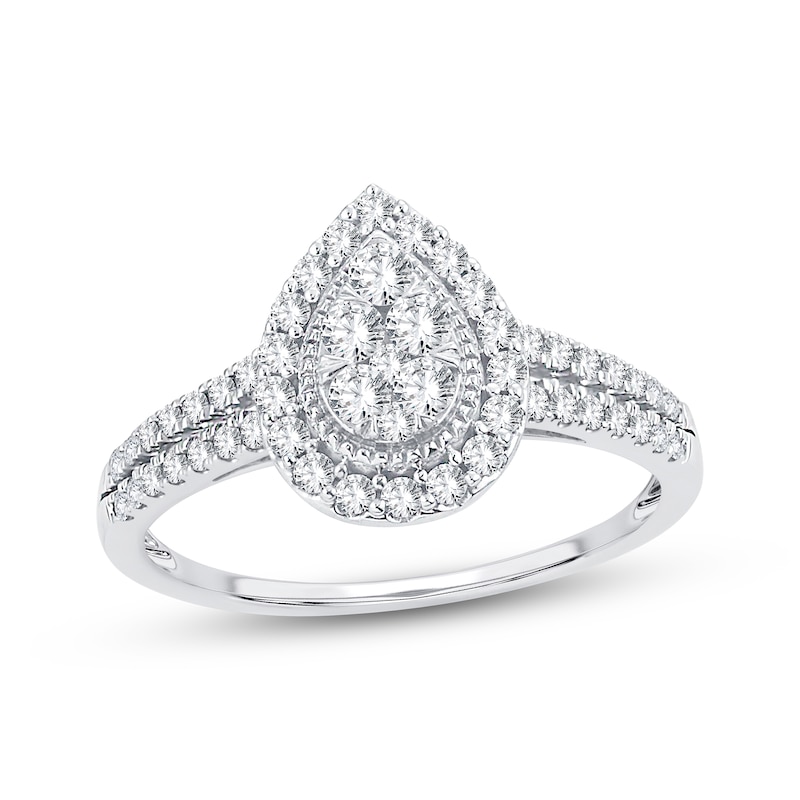 Multi-Stone Diamond Engagement Ring 1/2 ct tw Round-cut White Gold Plated