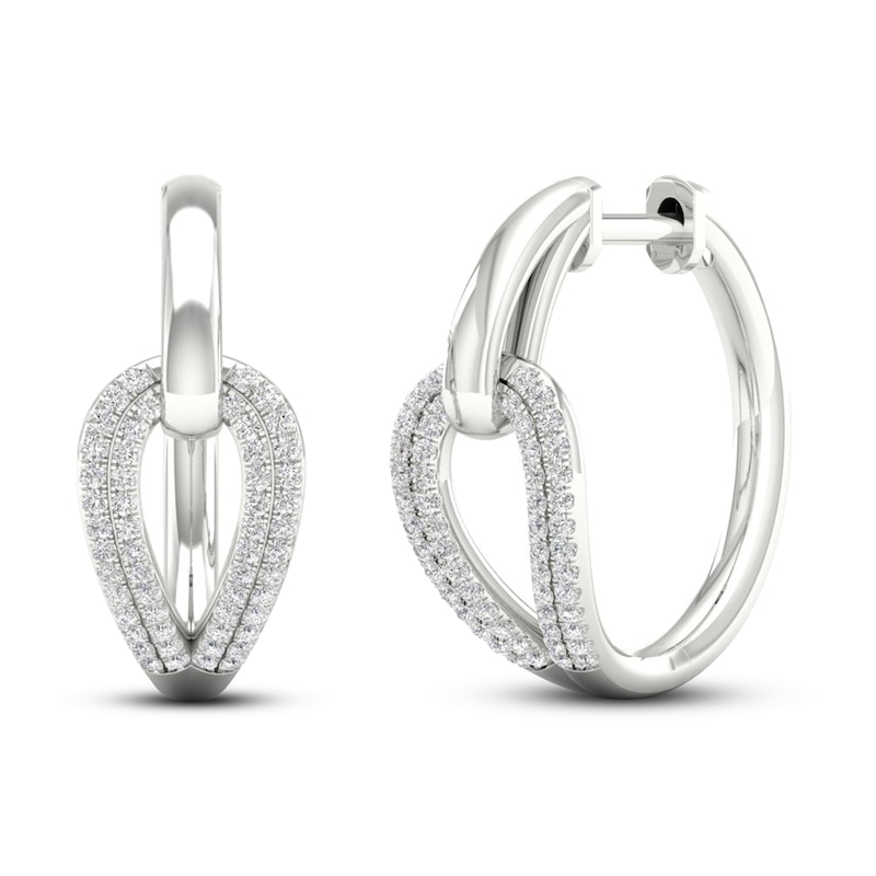 Love + Be Loved Diamond Hoop Earrings 1/4 ct tw White Gold Plated