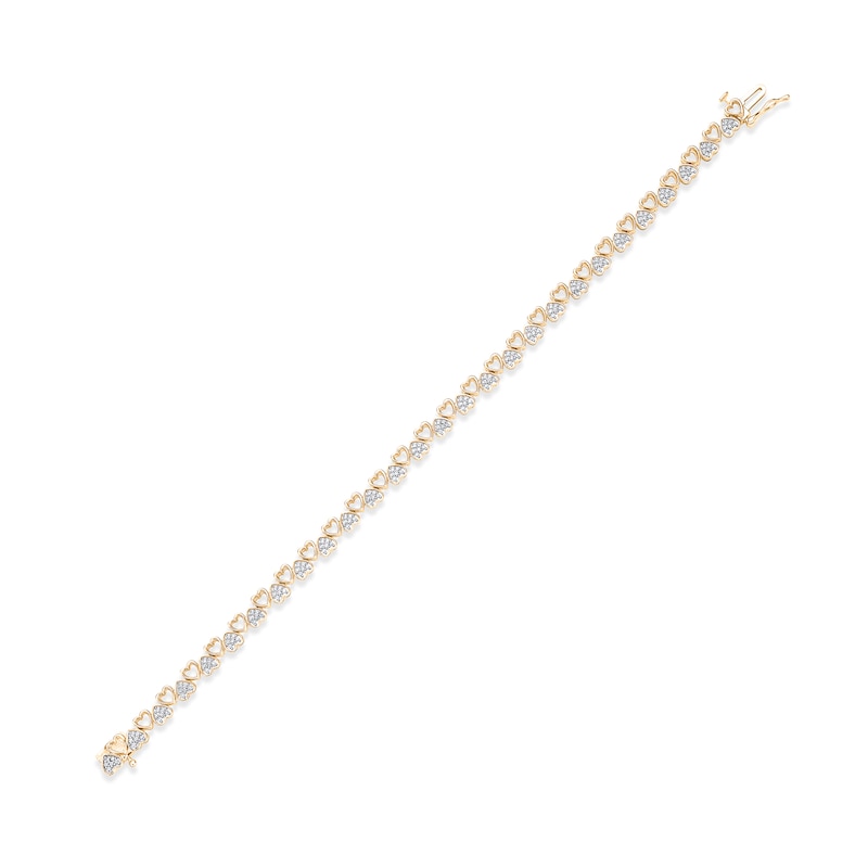 Diamond Alternating Heart Link Bracelet 1/2 ct tw Round-cut Yellow Gold Plated 7"