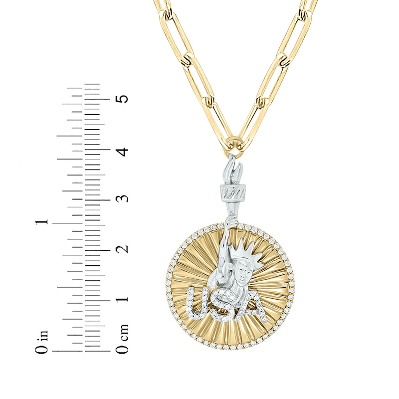 Round-Cut Diamond Liberty Disc Paperclip Chain Y-Drop Necklace 1/2 ct tw Yellow Gold Plated 18”