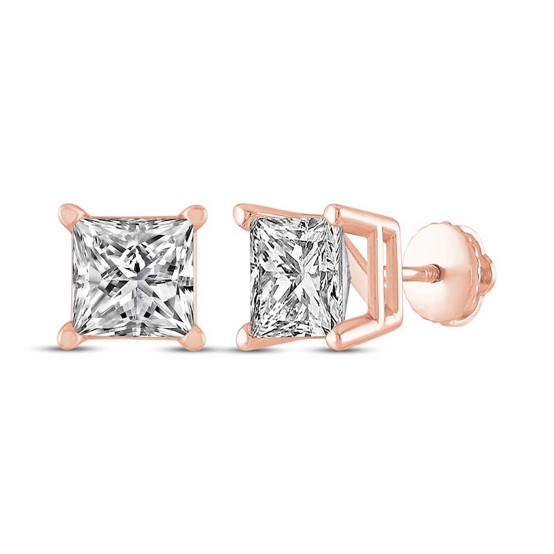 Princess-Cut Diamond Solitaire Stud Earrings 1-1/2 ct tw Rose Gold Plated