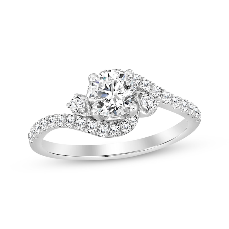 Round-Cut Diamond Bypass Engagement Ring 1 ct tw White Gold Plated