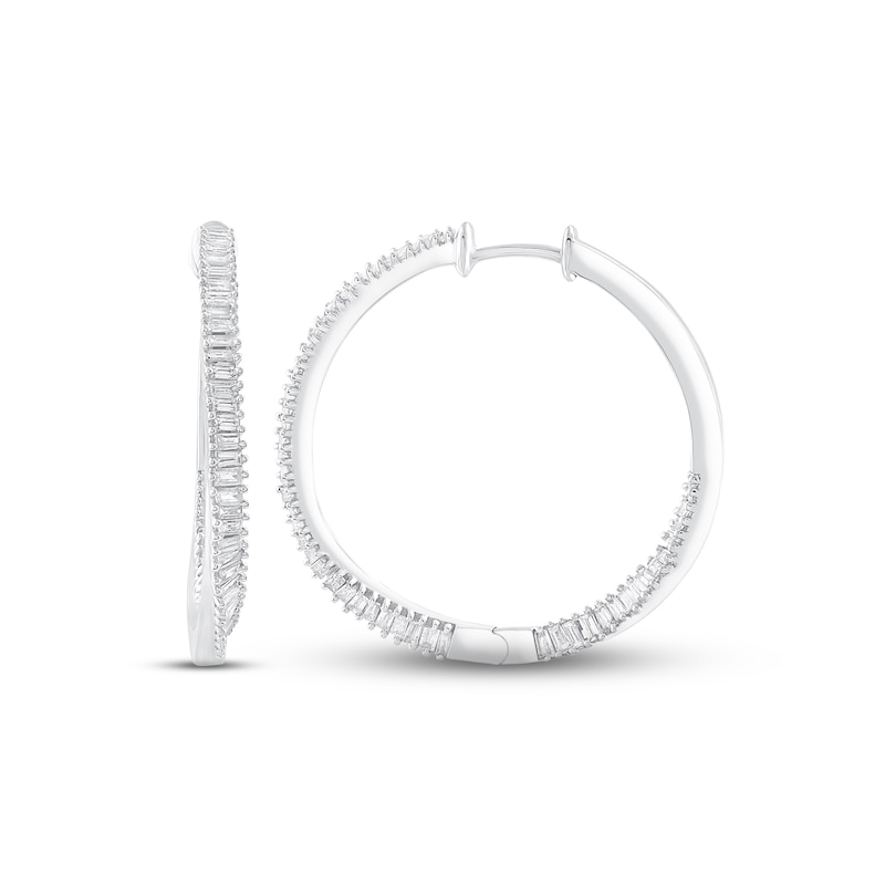 Diamond Twist Hoop Earrings 1 ct tw Baguette-cut White Gold Plated