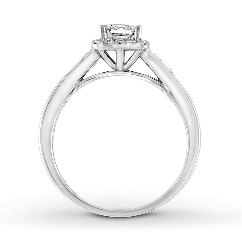 Diamond Engagement Ring 5/8 ct tw Princess & Round-cut White Gold Plated