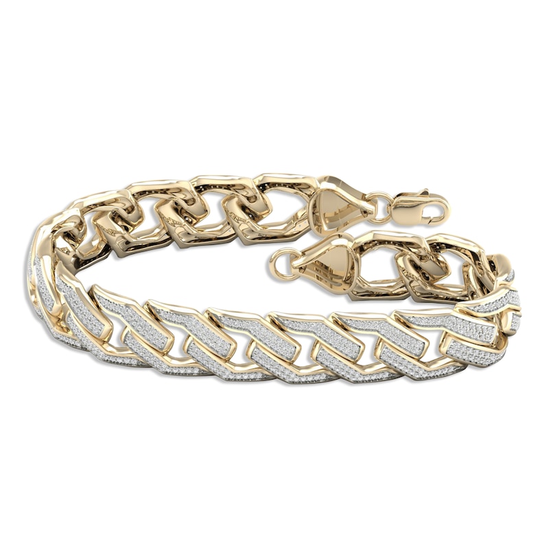Men's Diamond Angled Curb Bracelet Yellow Gold Plated 8.5"