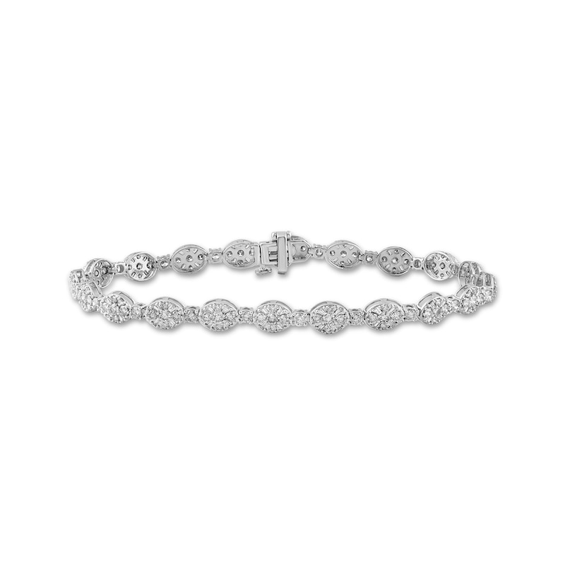 Baguette & Round-Cut Multi-Diamond Oval Link Bracelet 4 ct tw White Gold Plated 7.5"