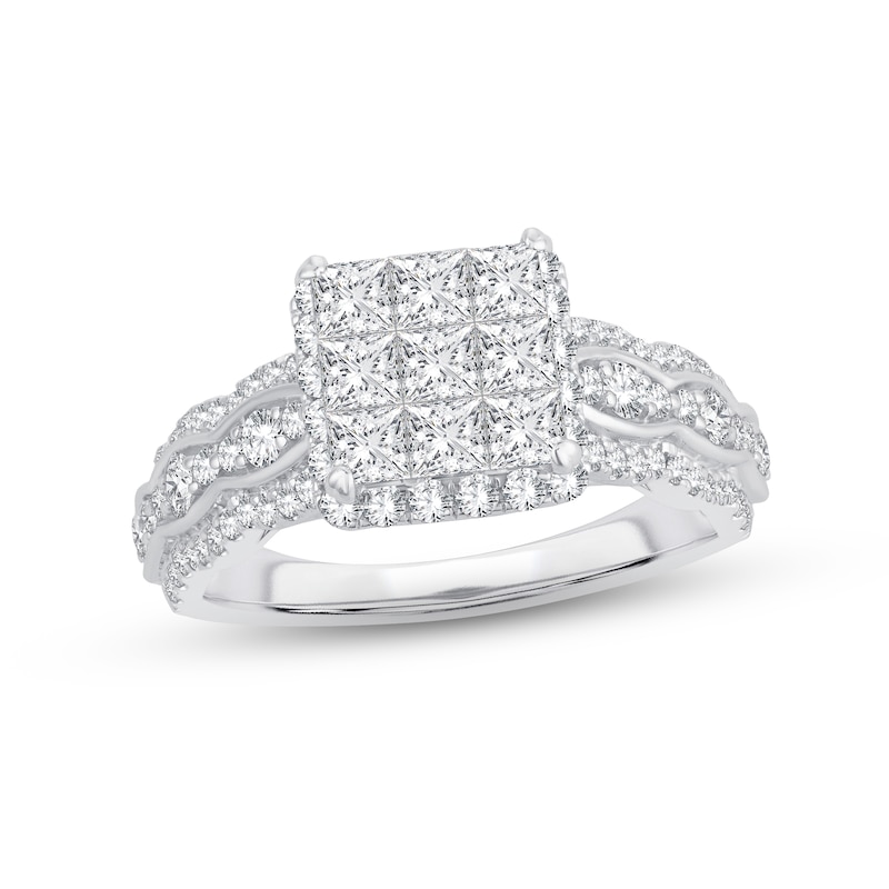 Diamond Engagement Ring 1-1/2 ct tw Princess & Round-cut White Gold Plated