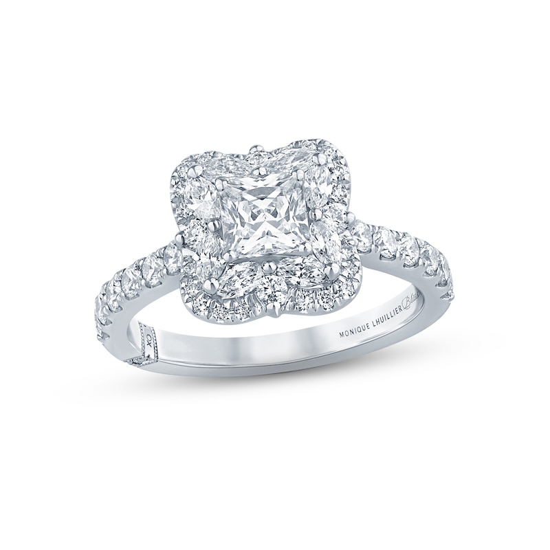 Monique Lhuillier Bliss Diamond Engagement Ring 1-1/4 ct tw Princess, Marquise & Round-cut White Gold Plated