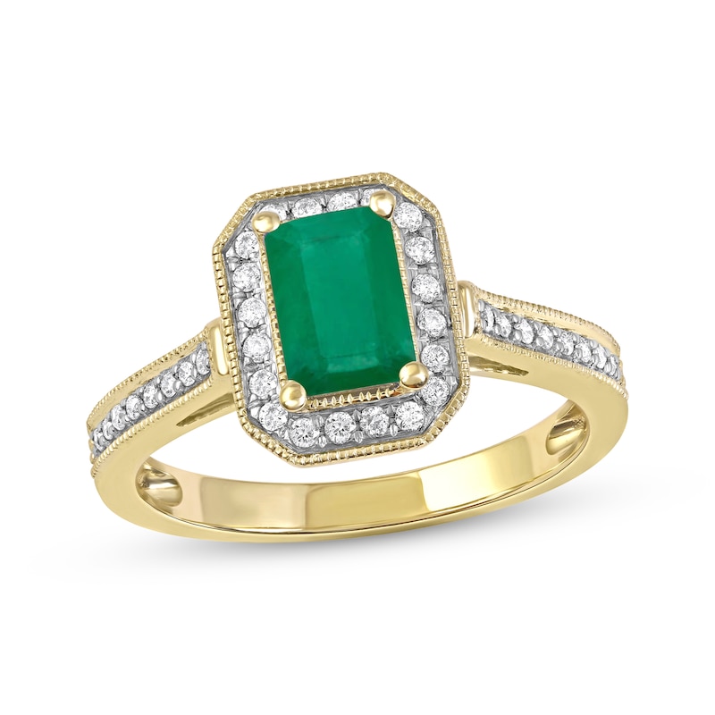 Emerald & Diamond Ring 1/5 ct tw Yellow Gold Plated