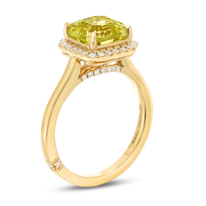 Monique Lhuillier Bliss Square Emerald-Cut Yellow Quartz & Diamond Frame Engagement Ring 1/4 ct tw Yellow Gold Plated