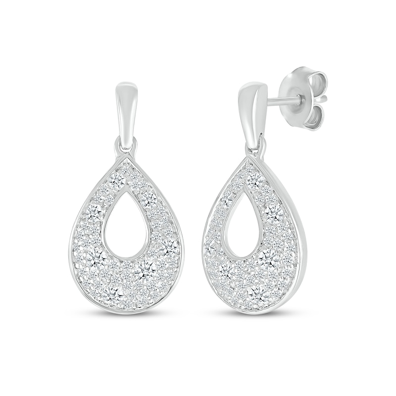 Diamond Cobblestone Teardrop Dangle Earrings 5/8 ct tw White Gold Plated