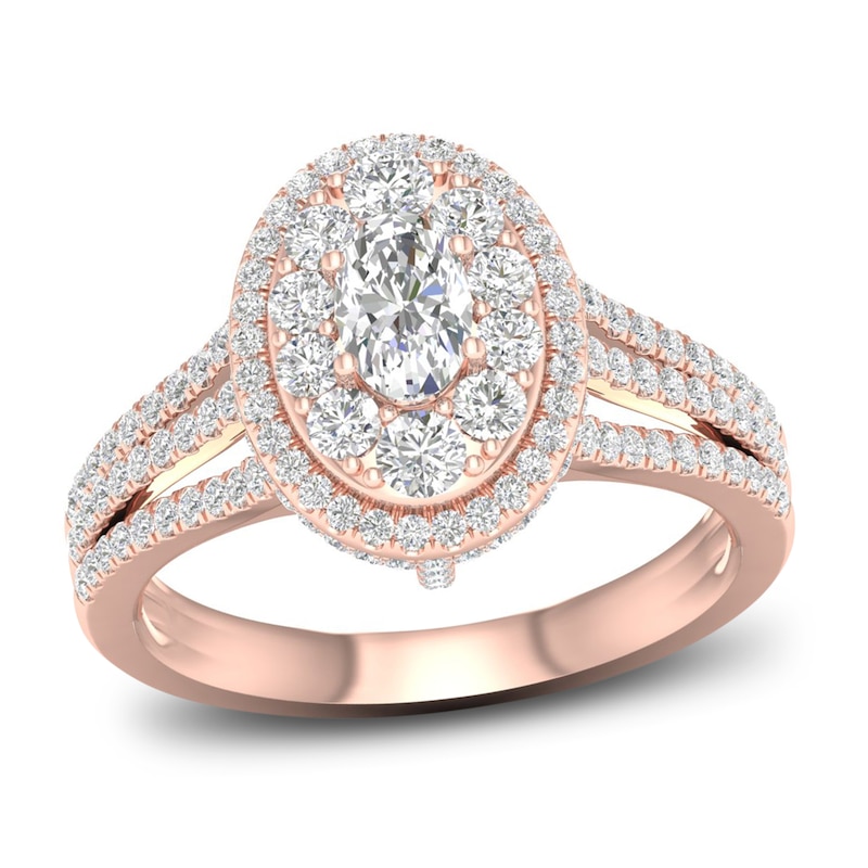 Multi-Diamond Engagement Ring 1-1/5 ct tw Oval & Round-cut Rose Gold Plated