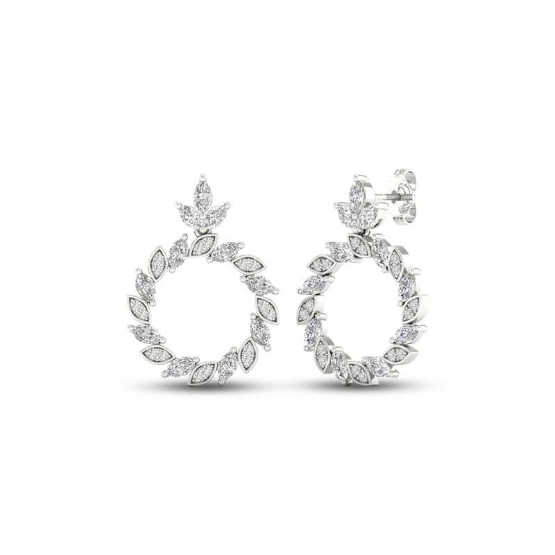 Diamond Circle Earrings 1-1/2 ct tw Marquise & Round-cut White Gold Plated