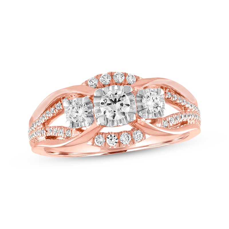 Three-Stone Diamond Ring 1/2 ct tw Round-cut Two-Tone Gold Plated