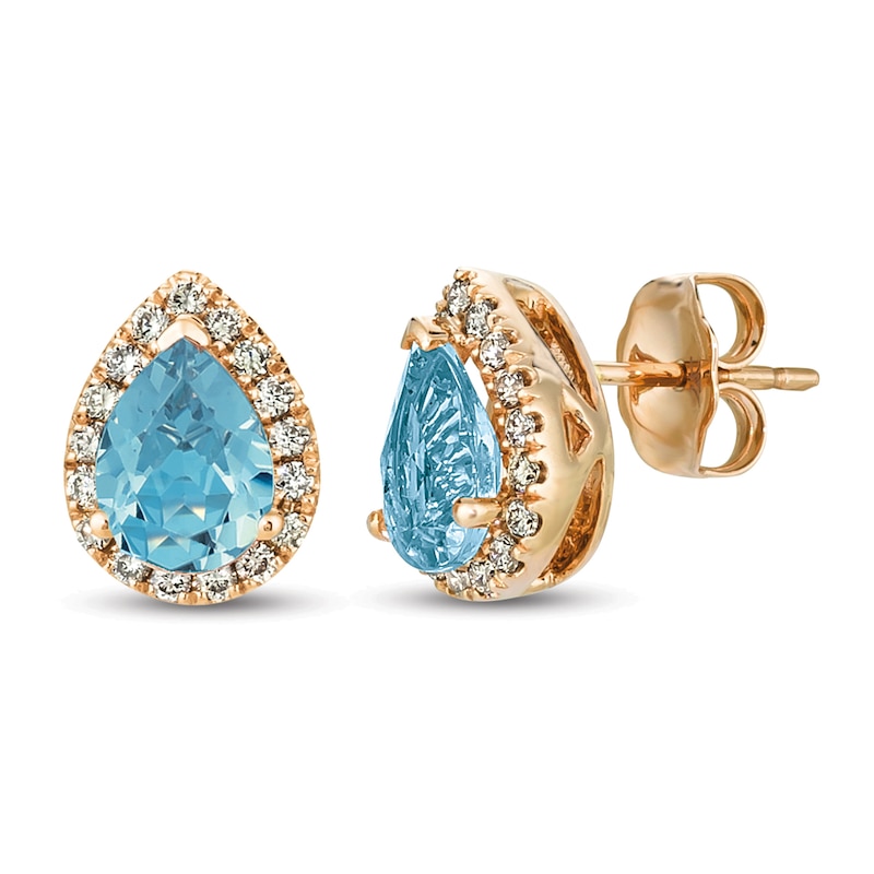 Le Vian Aquamarine & Diamond Earrings 1/4 ct tw Strawberry Gold Plated