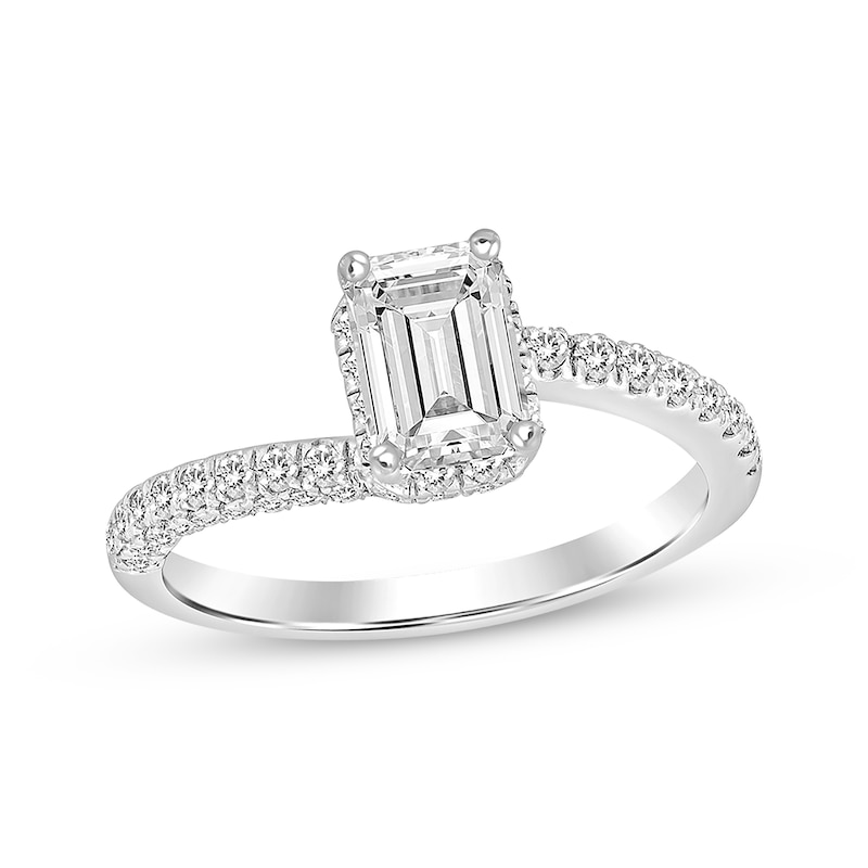 Emerald-Cut Diamond Bypass Engagement Ring 1-1/8 ct tw White Gold Plated