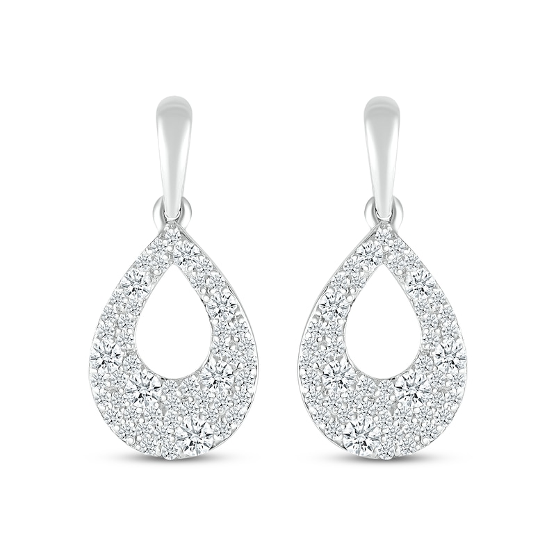 Diamond Cobblestone Teardrop Dangle Earrings 5/8 ct tw White Gold Plated