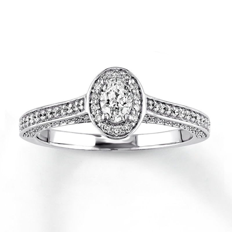 Diamond Engagement Ring 5/8 ct tw Oval & Round White Gold Plated