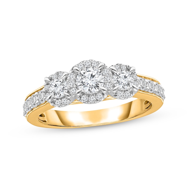 Three-Stone Diamond Engagement Ring 1 ct tw Round-cut Yellow Gold Plated
