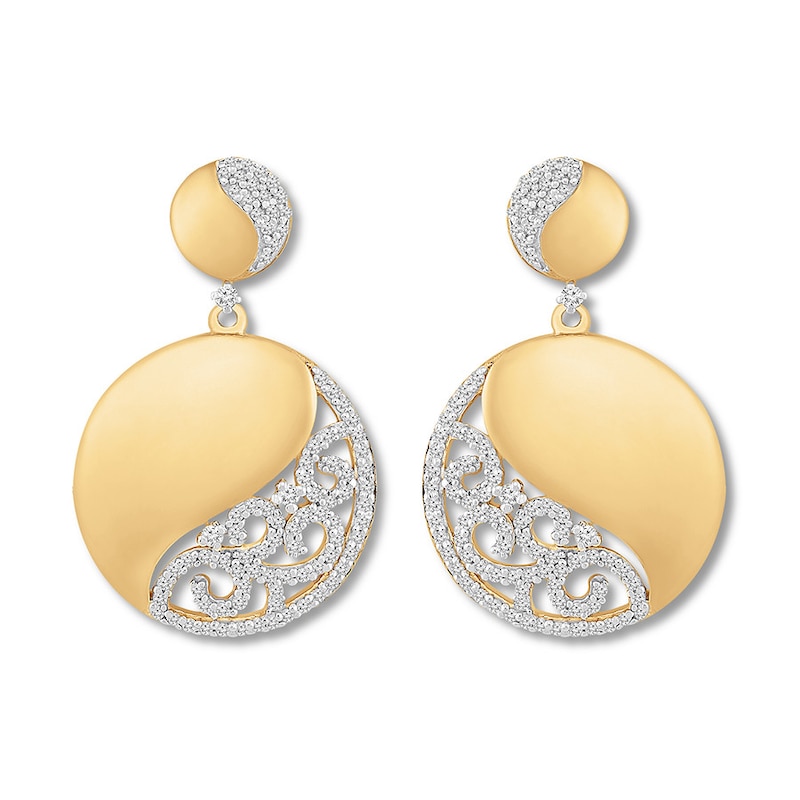 Diamond Circle Drop Earrings 1/2 ct tw Round Yellow Gold Plated