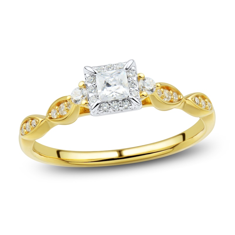 Diamond Engagement Ring 1/3 ct tw Princess & Round-Cut Two-Tone Gold Plated