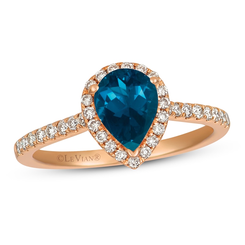 Le Vian Blue Topaz & Diamond Ring 1/3 ct tw Strawberry Gold Plated