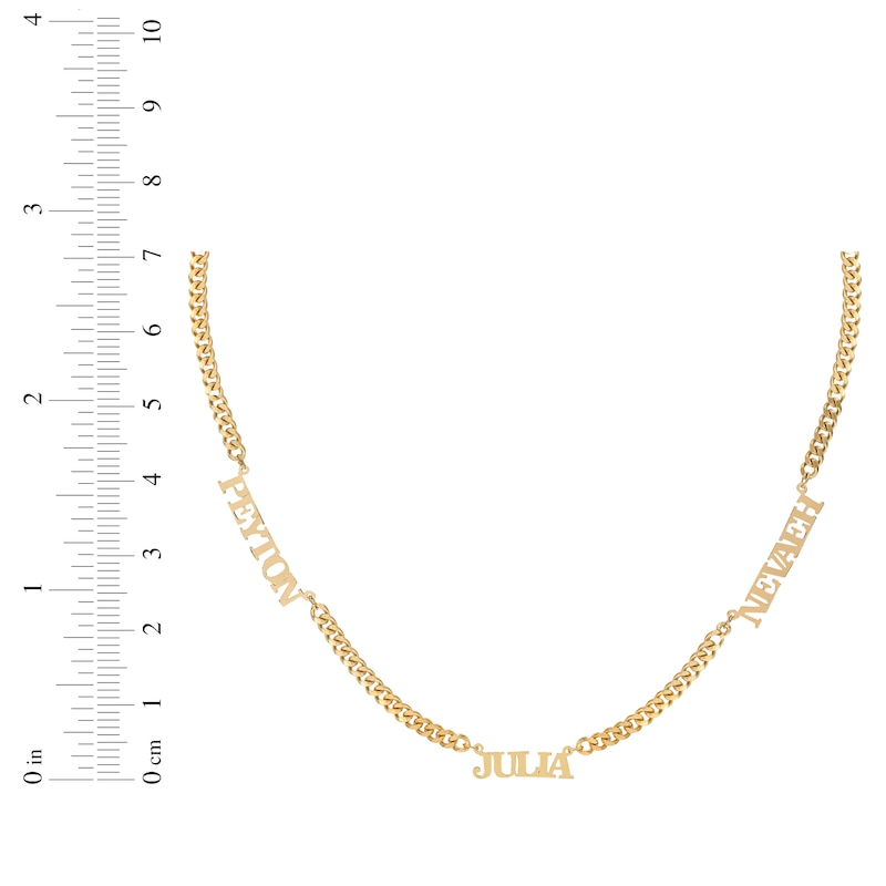 Three-Name Curb Chain Necklace Yellow Gold Plated 18"