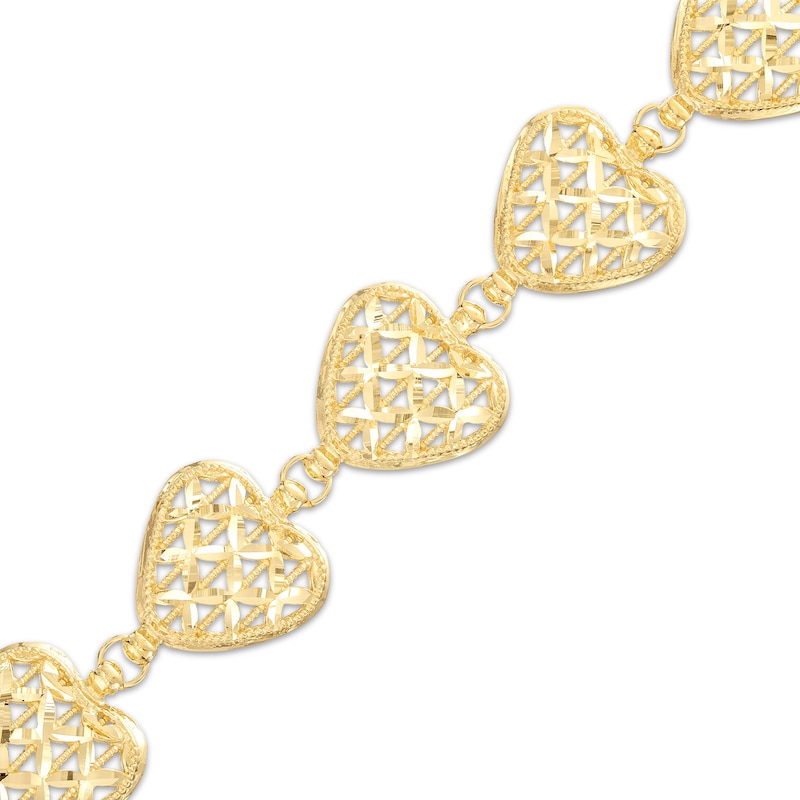 Italian Brilliance Heart Link Bracelet Yellow Gold Plated 7.5"