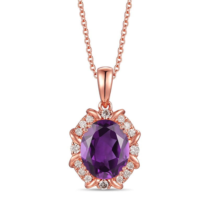 Le Vian Amethyst Necklace 1/8 ct tw Diamonds Strawberry Gold Plated 18"