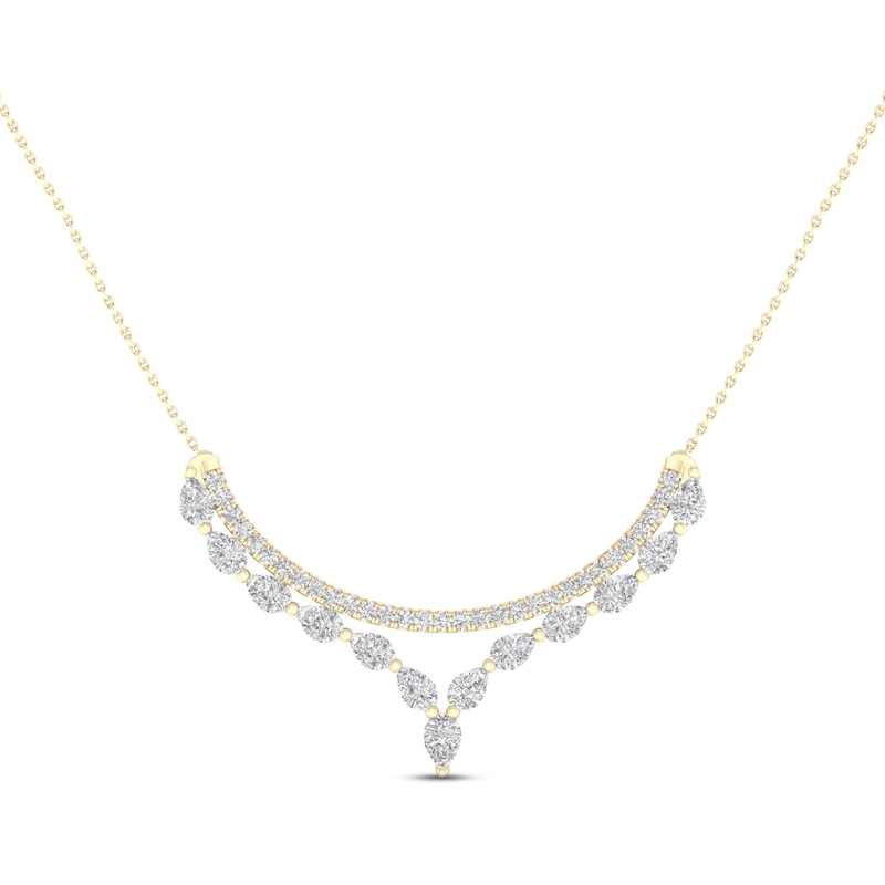 Diamond Double Row Necklace 2 ct tw Pear & Round-cut Yellow Gold Plated 18"