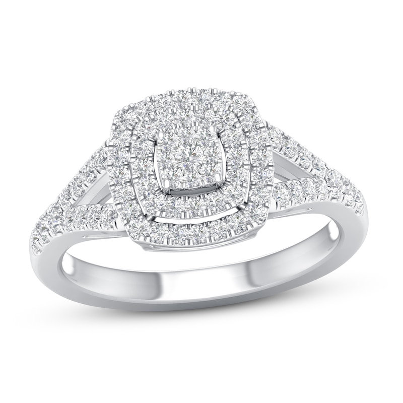 Diamond Engagement Ring 1/2 ct tw Round-cut White Gold Plated