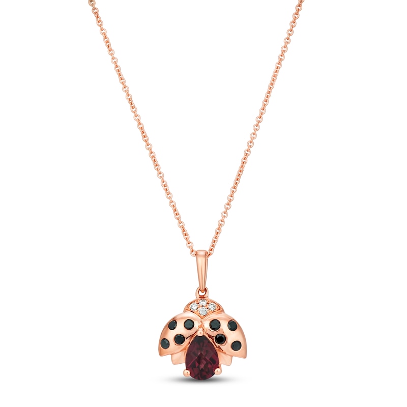 Le Vian Rhodolite Ladybug Necklace 1/6 ct tw Diamonds Strawberry Gold Plated 18"