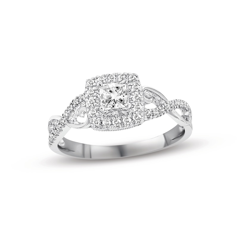 Diamond Engagement Ring 3/8 ct tw Princess & Round-cut White Gold Plated