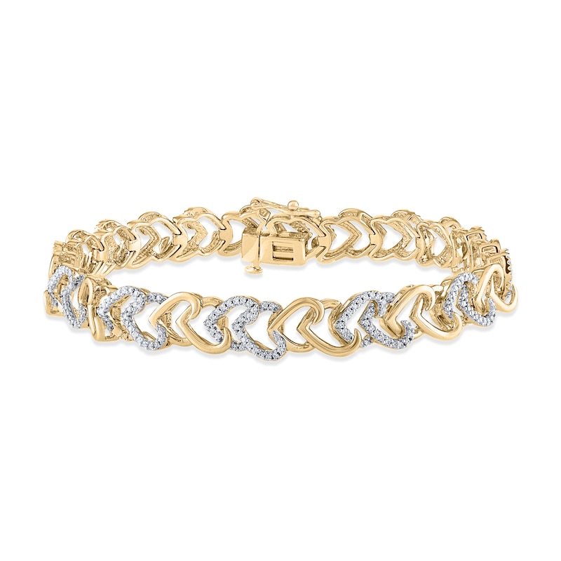 Diamond Heart Link Bracelet 1 ct tw Round-cut Yellow Gold Plated 7"