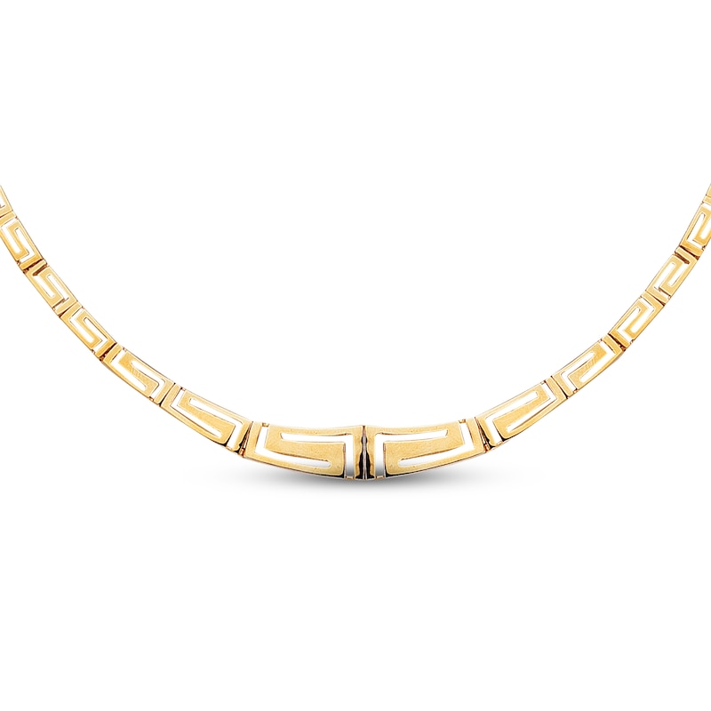 Diamond-Cut Graduating Greek Key Necklace Yellow Gold Plated 17"