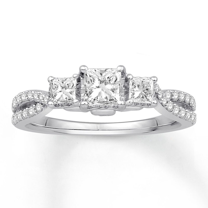 Diamond Engagement Ring 1 ct tw Princess/Round White Gold Plated