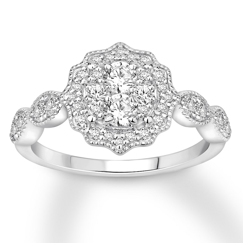 Diamond Engagement Ring 3/4 ct tw Round-cut White Gold Plated