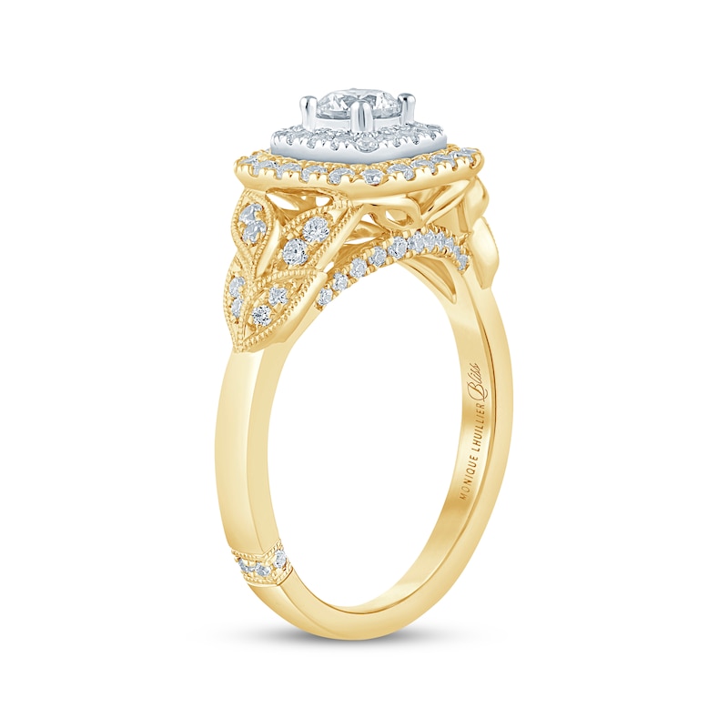 Monique Lhuillier Bliss Round-Cut Diamond Cushion-Frame Engagement Ring 3/4 ct tw Two-Tone Gold Plated