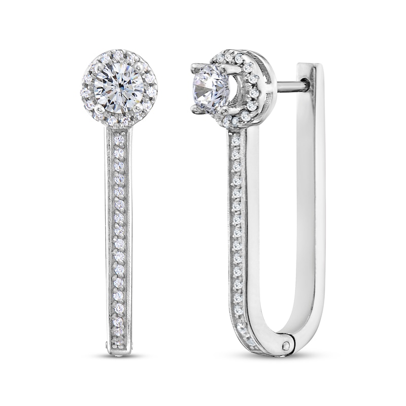 Diamond Drop Hoop Earrings 5/8 ct tw White Gold Plated