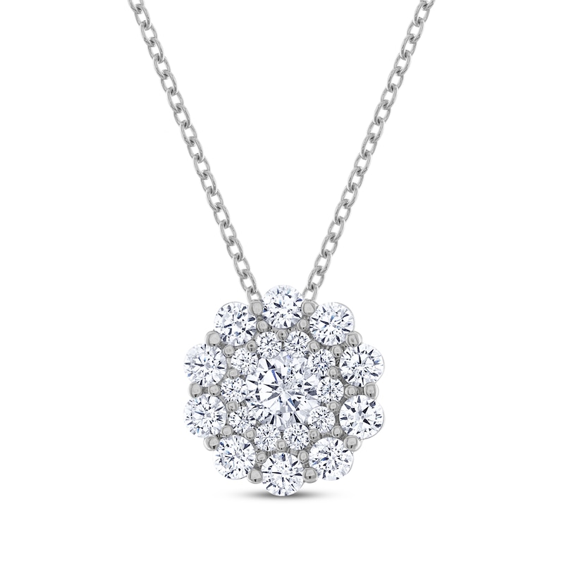 THE LEO Multi-Diamond Center Necklace 1 ct tw Round-Cut White Gold Plated 19"