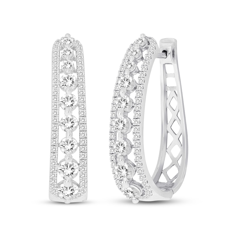 Diamond Tapered Oval Hoop Earrings 2 ct tw White Gold Plated