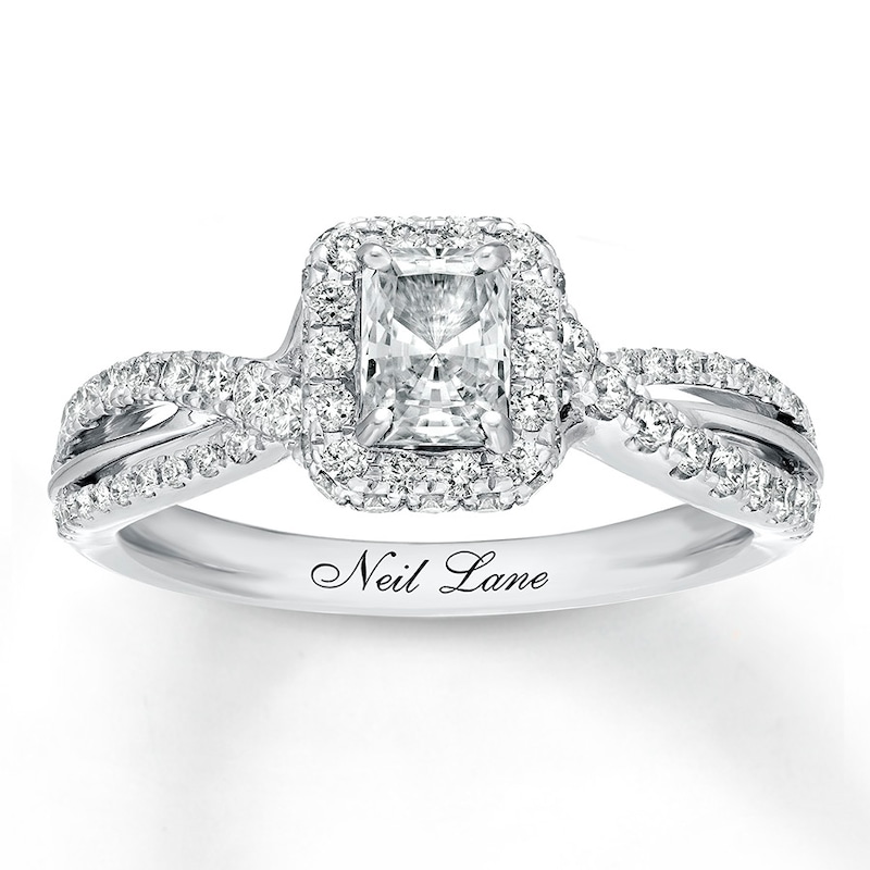 Neil Lane Engagement Ring 1 ct tw Radiant & Round-cut Diamonds White Gold Plated