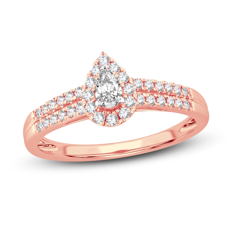 Diamond Engagement Ring 3/8 ct tw Pear & Round Rose Gold Plated