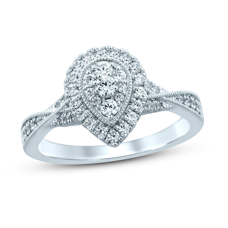 Multi-Diamond Engagement Ring 1/2 ct tw Round-cut White Gold Plated