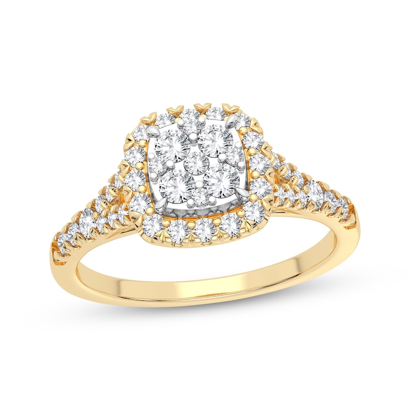 Multi-Diamond Center Split Shank Engagement Ring 3/8 ct tw Round-cut Yellow Gold Plated