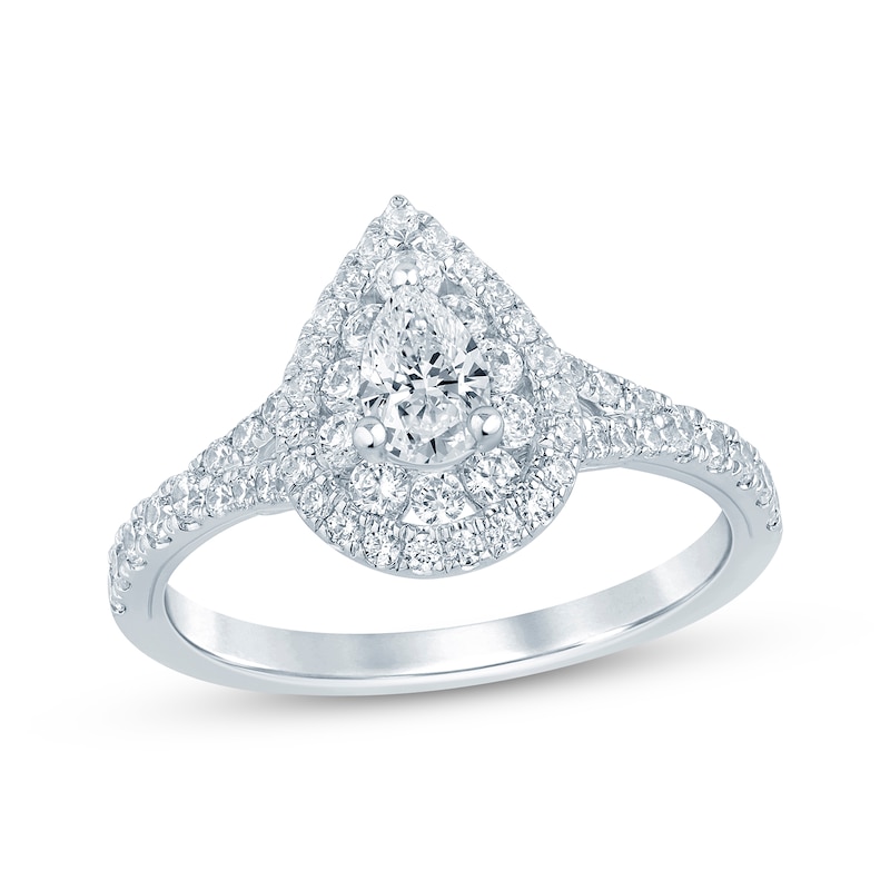 Pear-Shaped Diamond Double-Halo Engagement Ring 1 ct tw White Gold Plated