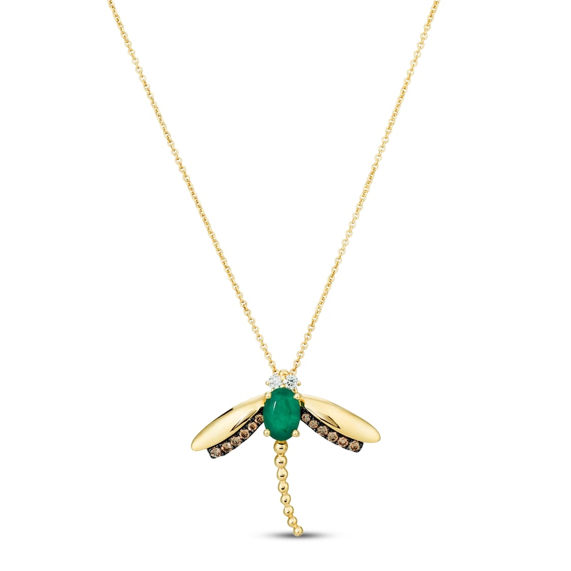 Le Vian Emerald Dragonfly Necklace 1/5 ct tw Diamonds Honey Gold Plated 18"